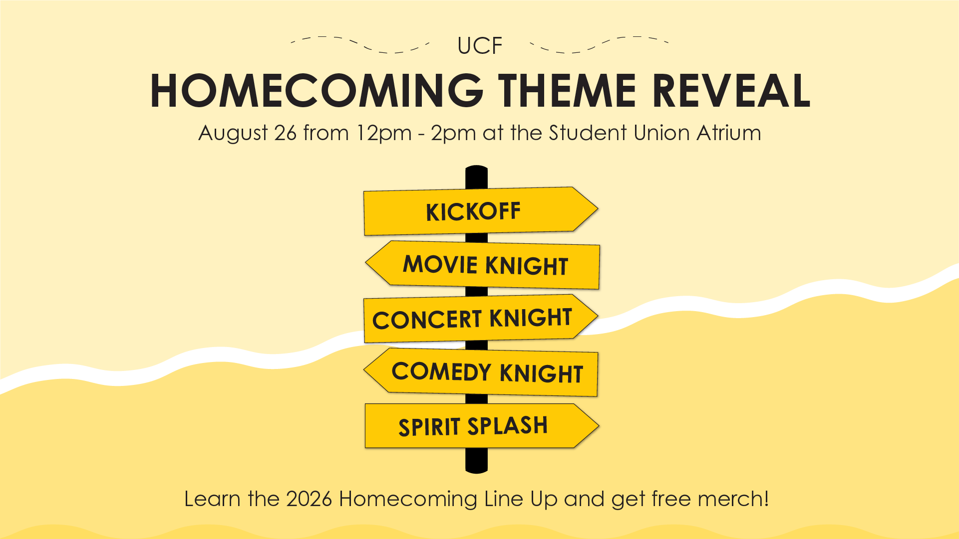 Homecoming Theme Reveal Banner Showing Info and Roadside Design of Events